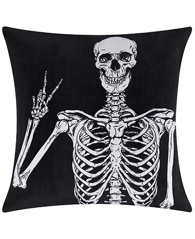 Edie@Home Halloween Velvet Peace Skeleton Decorative Pillow, 18" x 18"