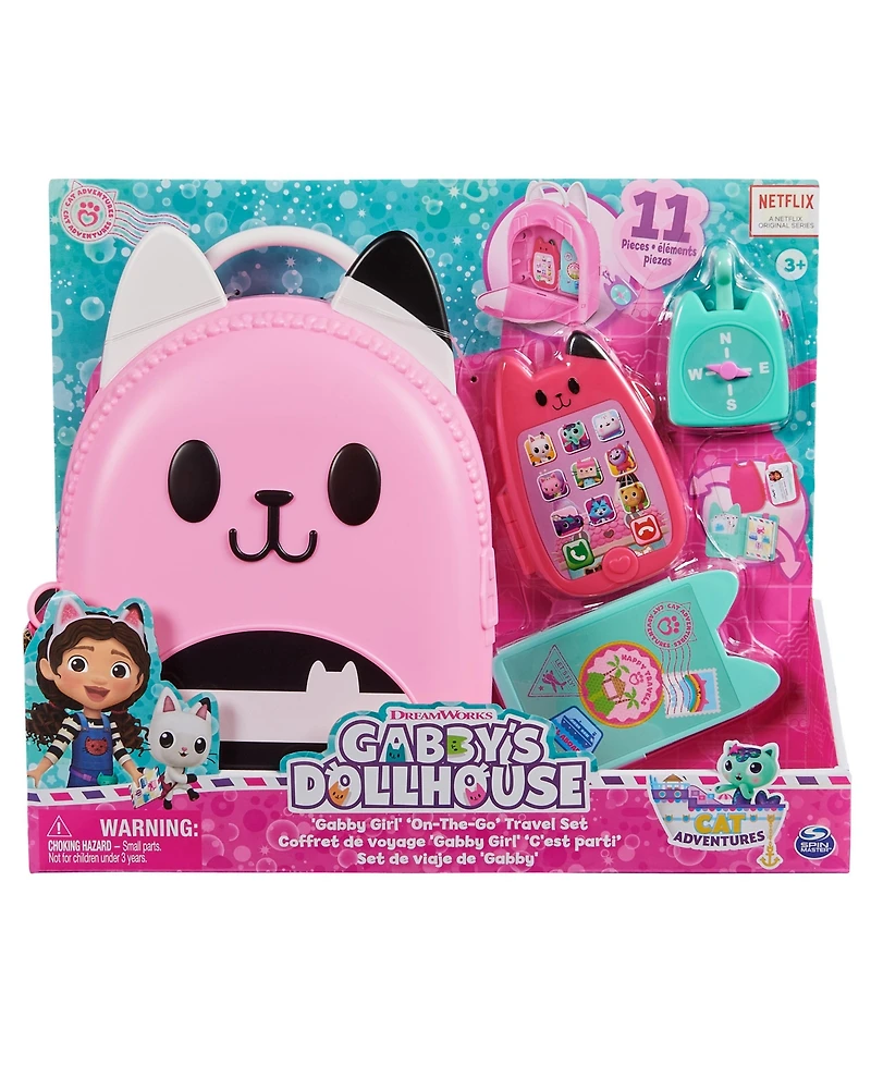 Gabby's Dollhouse, Gabby Girl On-The-Go Travel Set, Pretend Play Travel Toys, Toy Passport, Toy Phone and Compass Charm