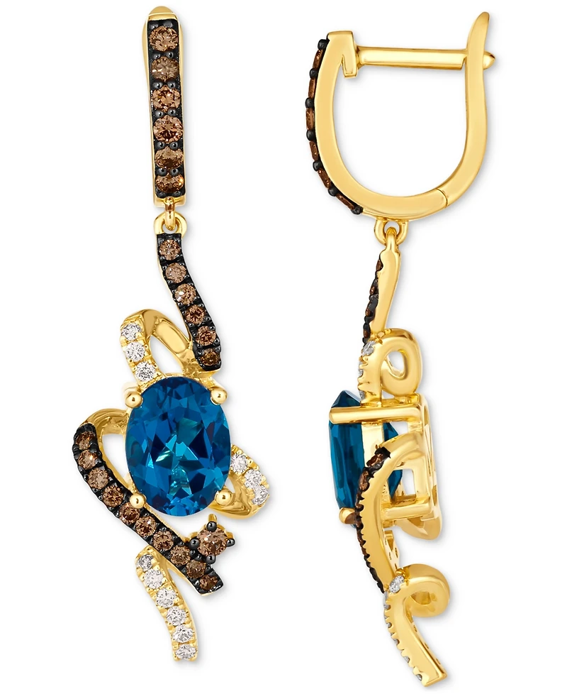 Le Vian Deep Sea Blue Topaz (2-1/5 ct. t.w.) & Diamond (5/8 ct. t.w.) Swirl Drop Earrings in 14k Gold