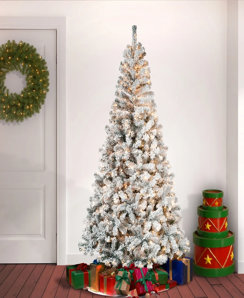 National Tree Company First Traditions 7.5' Acacia Flocked Tree with Clear Lights
