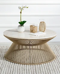 Biscayne 38" Wood with Travertine Insert Rope Cocktail Table