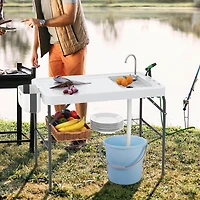 Costway Folding Fish Cleaning Table Portable Camping Table with Faucet Hose Grid Rack