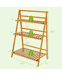 3 Tier Outdoor Bamboo Flower Pot Shelf Stand Folding Display Rack Garden Yard