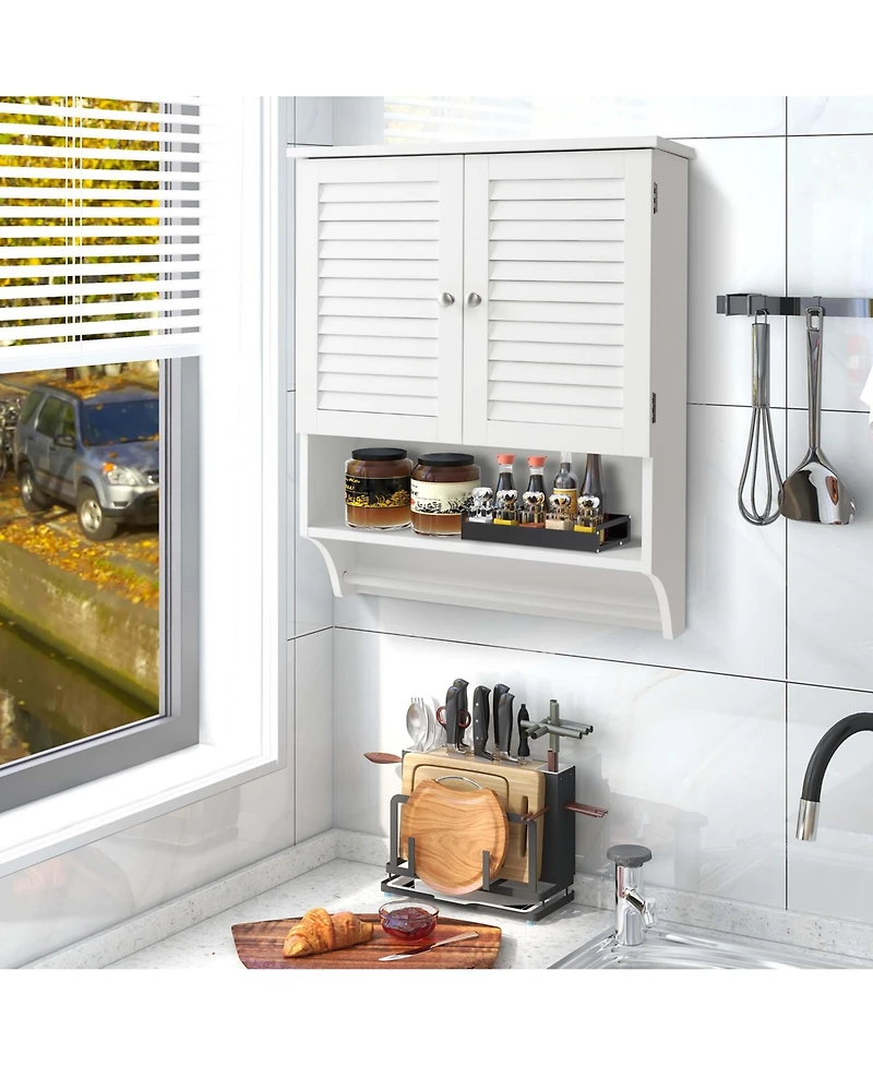 Bathroom Wall Mounted Medicine Cabinet with Louvered Doors & Towel Bar