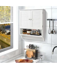 Bathroom Wall Mounted Medicine Cabinet with Louvered Doors & Towel Bar