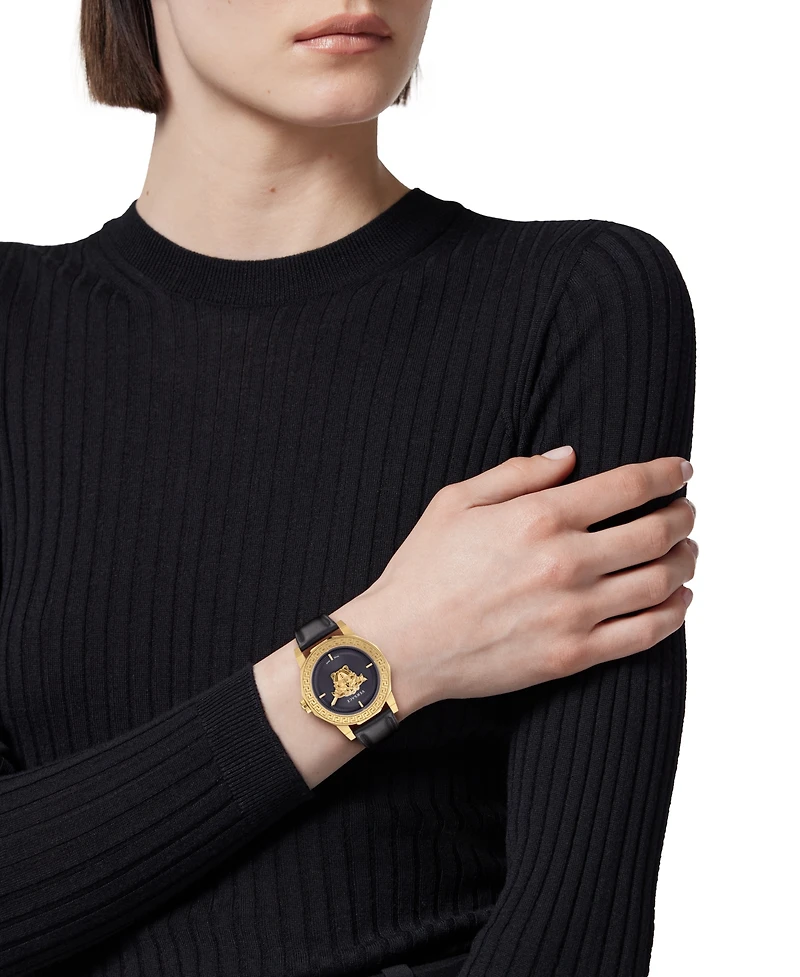 Versace Women's Swiss Medusa Deco Black Leather Strap Watch 38mm