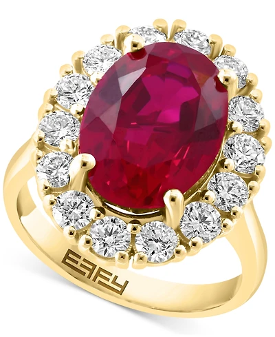 Effy Lab Grown Ruby (6-3/4 ct. t.w.) & Diamond (1-3/8 Halo Ring 14k Gold