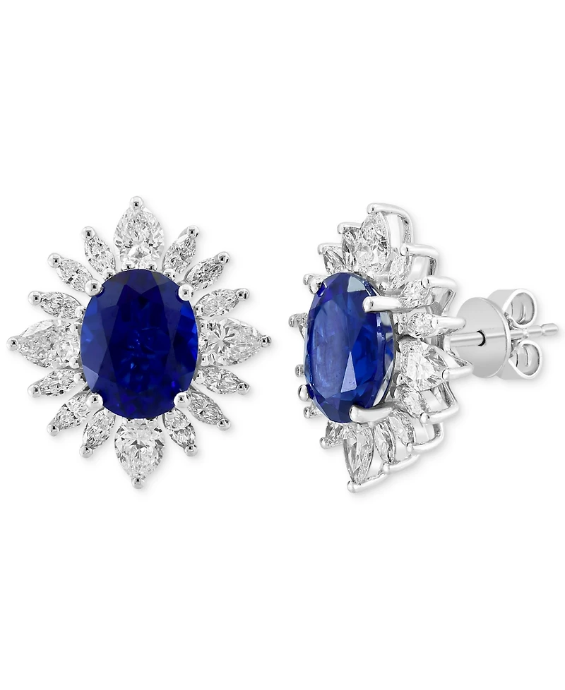 Effy Lab Grown Sapphire (3-3/4 ct. t.w.) & Lab Grown Diamond (1-5/8 ct. t.w.) Starburst Halo Stud Earrings in 14k White Gold