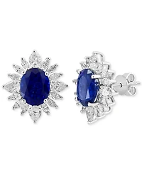 Effy Lab Grown Sapphire (3-3/4 ct. t.w.) & Lab Grown Diamond (1-5/8 ct. t.w.) Starburst Halo Stud Earrings in 14k White Gold