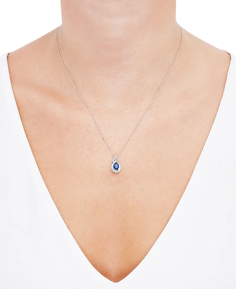 Sapphire (1 ct. t.w.) & Diamond (1/8 ct. t.w.) Swirl 18" Pendant Necklace in 14k White Gold