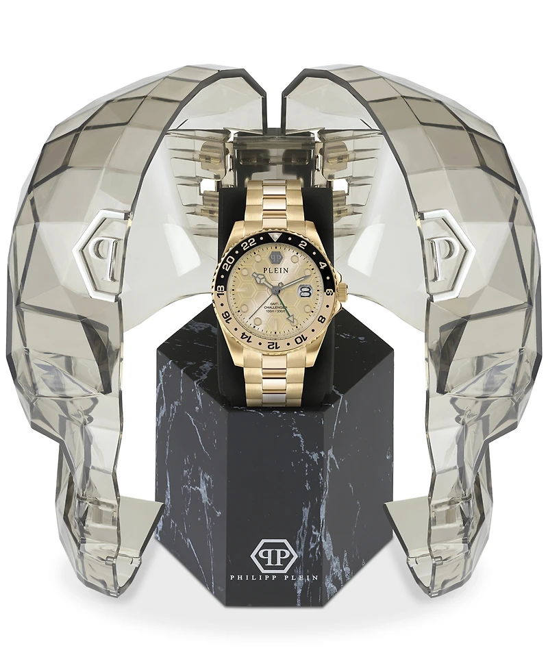 Philipp Plein Men's Gmt-i Challenger Gold-Tone Stainless Steel Bracelet Watch 44mm