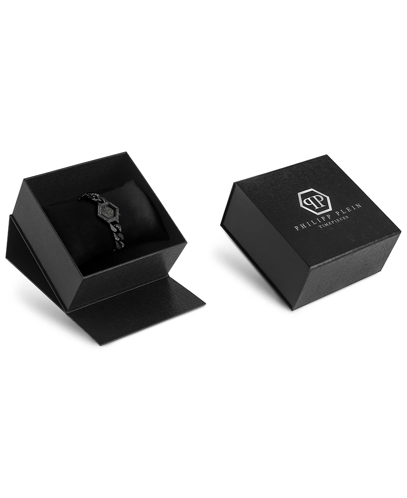 Philipp Plein Women's The Hexagon Black-Tone Stainless Steel Crystal Link Bracelet Watch 28mm