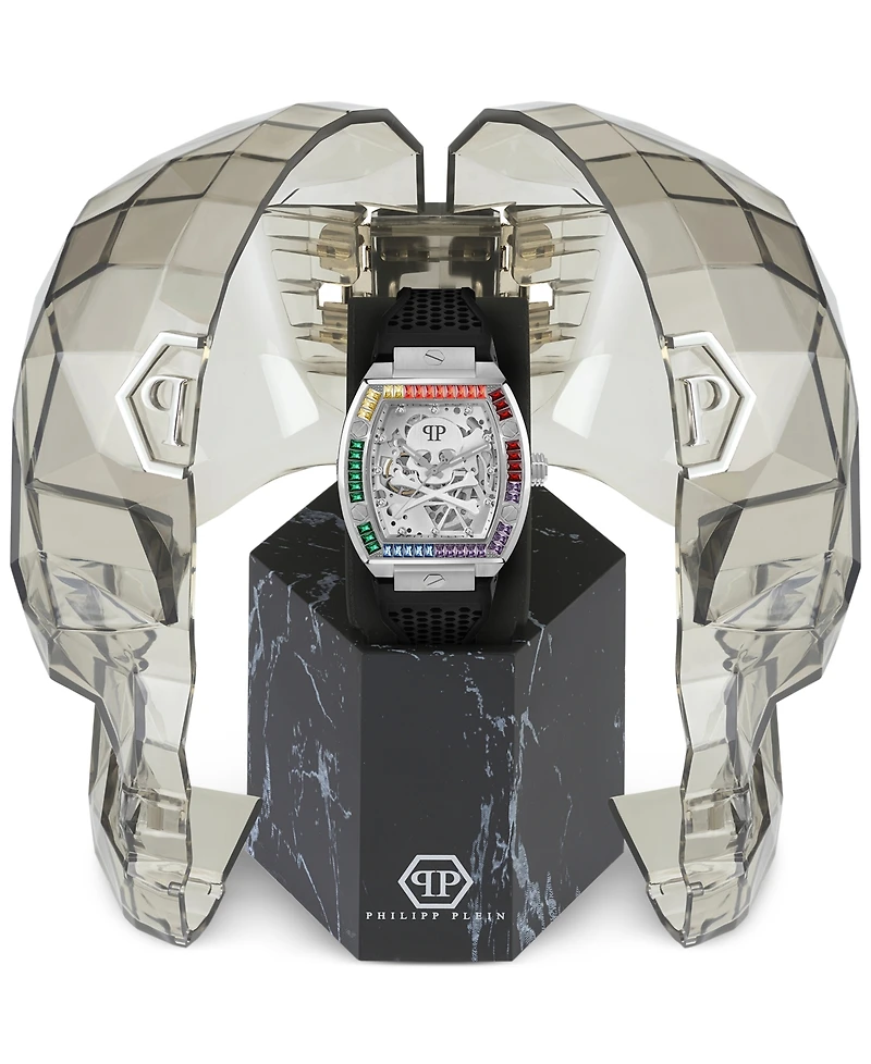 Philipp Plein Men's Automatic The Keleton Black Silicone Strap Watch 44mm