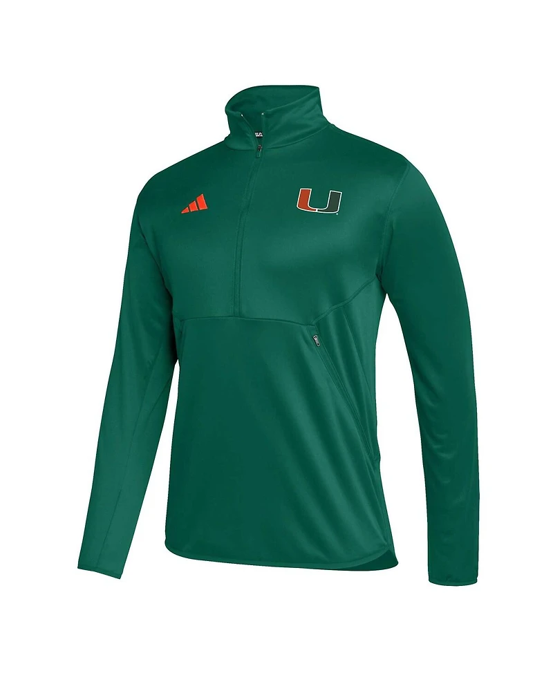 Men's adidas Green Miami Hurricanes 2023 Sideline Aeroready Half-Zip Top