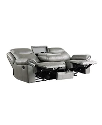 White Label Calico 89" Double Reclining Sofa with Center Drop-Down Cup Holders, Power Outlets, Hidden Drawer and Usb Ports