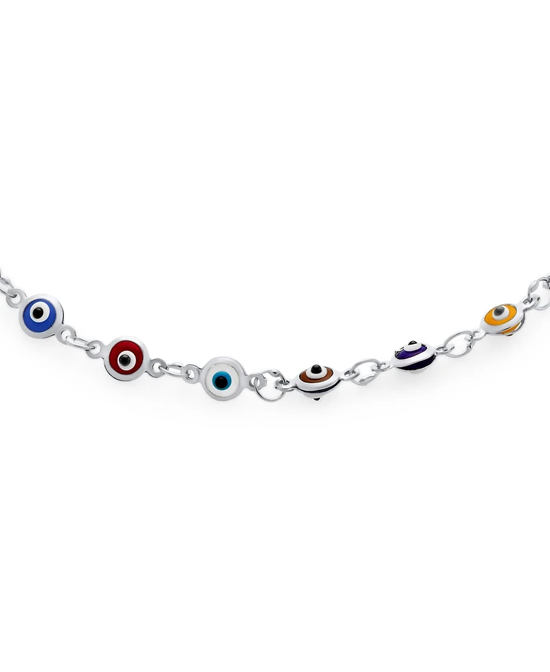 Bling Jewelry Protection Amulet Turkish Charm Slender Evil Eyes Anklet Link Ankle Bracelet Rose Gold Plated Sterling Silver