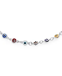 Bling Jewelry Protection Amulet Turkish Charm Slender Evil Eyes Anklet Link Ankle Bracelet Rose Gold Plated Sterling Silver