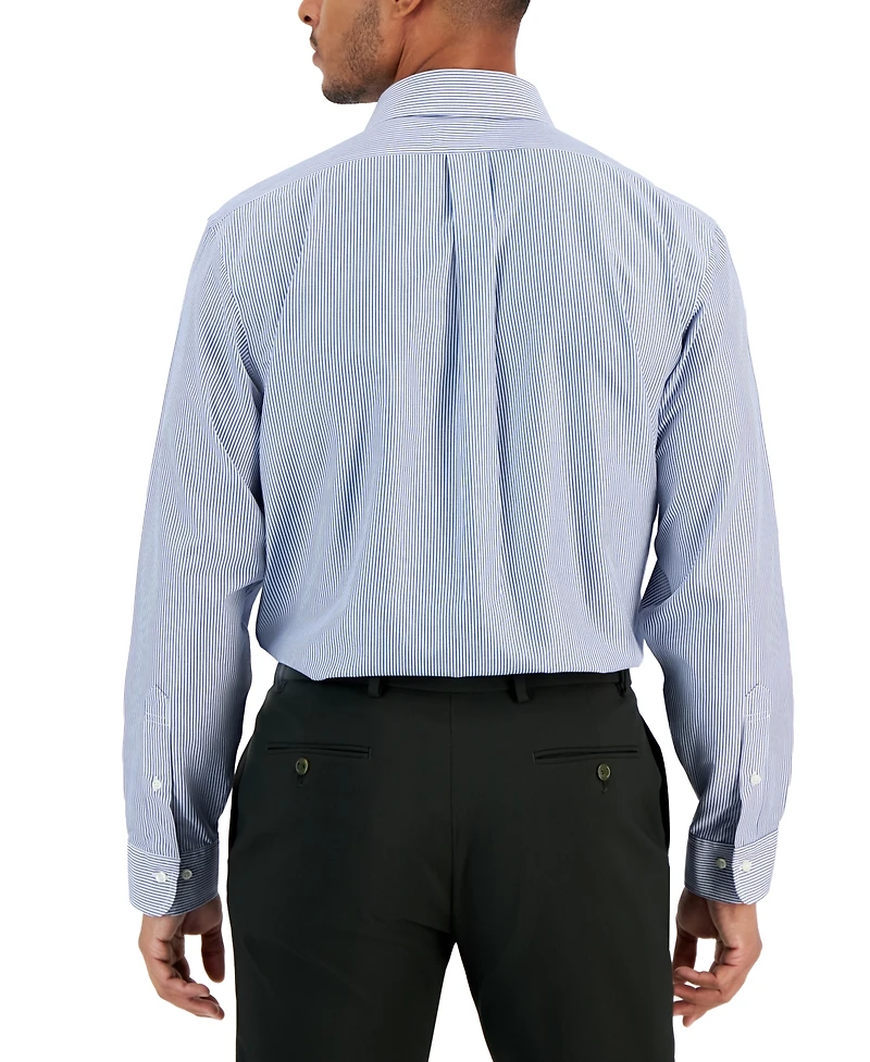 Men's Regular Fit Non-Iron Spread Collar Bengal Stripe Broadcloth Dress Shirt