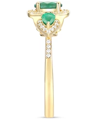 Emerald (3/4 ct. t.w.) & Diamond (1/5 ct. t.w.) Three Stone Halo Ring in 14k Gold