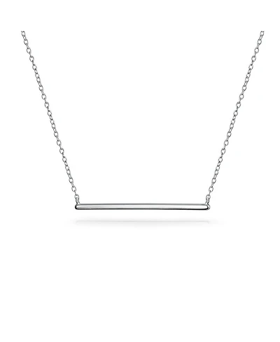 Bling Jewelry Thin Minimalist Sideways Horizontal Round Station Bar Pendant Necklace Sterling Silver