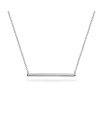 Bling Jewelry Thin Minimalist Sideways Horizontal Round Station Bar Pendant Necklace Sterling Silver