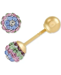 Children's 2-Pc Set Multicolor Crystal Reversible Stud & Dangle Hoop Earrings 14k Gold