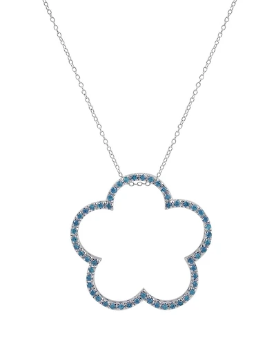 Sterling Silver Cubic Zirconia Large Open Flower Shape Necklace