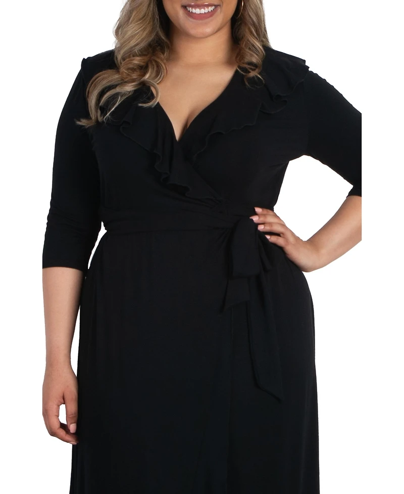 Kiyonna Plus Maritime Ruffle Maxi Dress with Sleeves