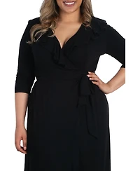 Kiyonna Plus Maritime Ruffle Maxi Dress with Sleeves