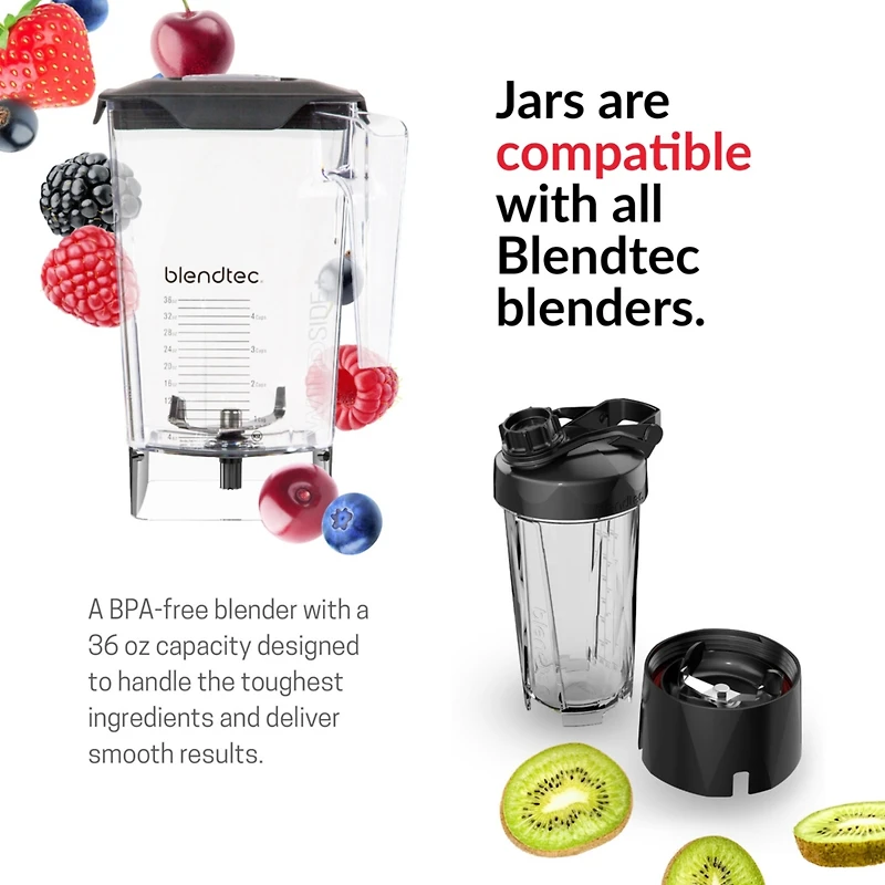 Blendtec 37 oz Twister Jar - Blender Jar Set for Shakes, Smoothies, and Thick Blends - Compatible with Blendtec Blenders - 16 oz Blending Capacity