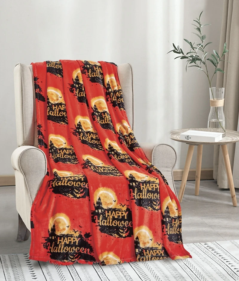 Kate Aurora Ultra Soft & Cozy Oversized Happy Halloween Themed Plush Throw Blanket - 50 in. W x 60 in. L