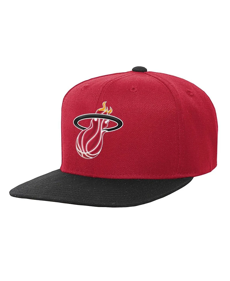Big Boys and Girls Mitchell & Ness Red, Black Miami Heat Two-Tone Snapback Hat