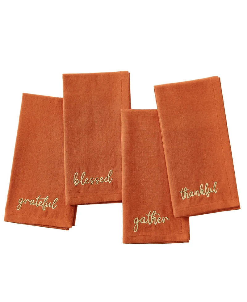 Elrene Harvest Sentiment Embroidered Napkins, Set of 4, 17" x 17"