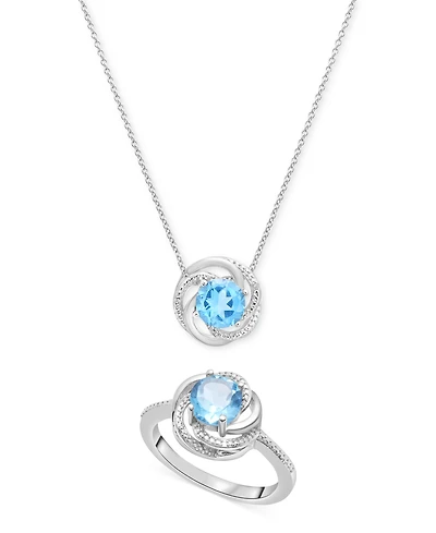2-Pc. Set Pink Amethyst (1-1/2 ct. t.w.) & Diamond Accent Spiral Pendant Necklace Matching Ring 14k Rose Gold-Plated Sterling Silver (Also Blu