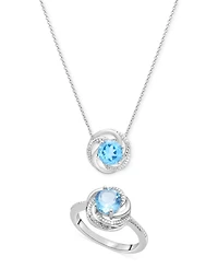 2-Pc. Set Pink Amethyst (1-1/2 ct. t.w.) & Diamond Accent Spiral Pendant Necklace Matching Ring 14k Rose Gold-Plated Sterling Silver (Also Blu