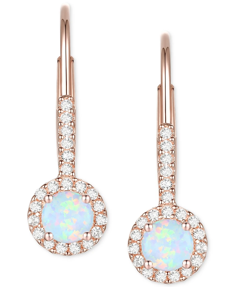 Lab-Grown Sapphire (1/2 ct. t.w.) & White (1/6 Halo Drop Earrings 14k Rose Gold-Plated Sterling Silver (Also Lab-Gr