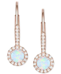Lab-Grown Sapphire (1/2 ct. t.w.) & White (1/6 Halo Drop Earrings 14k Rose Gold-Plated Sterling Silver (Also Lab-Gr