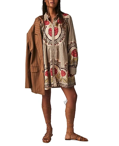 Free People Women's Smell The Roses Printed Babydoll Mini Dress