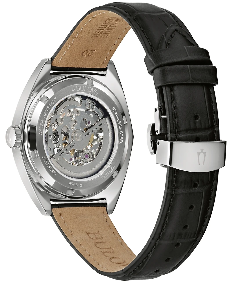 Bulova Men's Automatic Classic Surveyor Black Leather Strap Watch 41mm