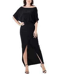 24seven Comfort Apparel Women's Boat Neck Slit Maxi Dress