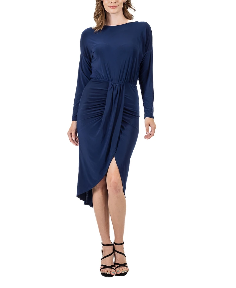 24seven Comfort Apparel Women's Long Sleeve Knee Length Dress