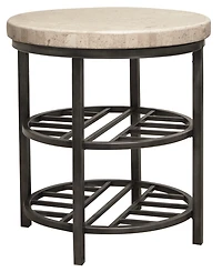 Capri 22" Stone and Metal Base Round Side Table