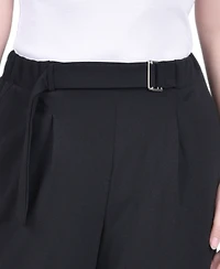 Ny Collection Petite Belted Scuba Crepe Pants