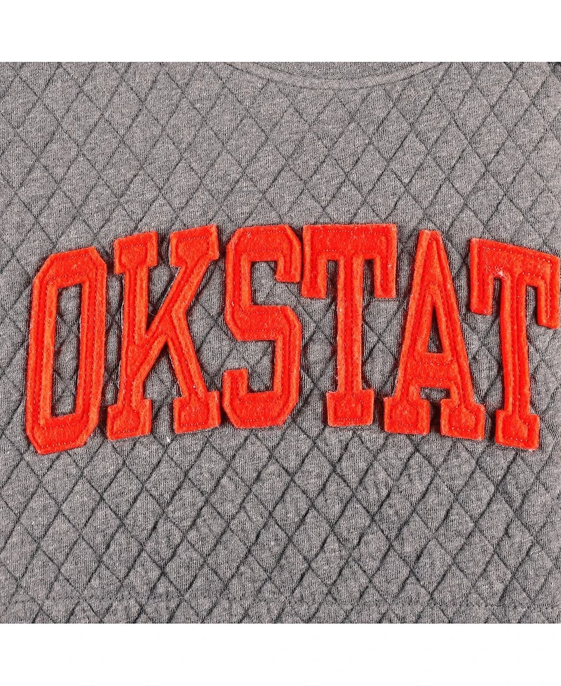 Women's Pressbox Heather Charcoal Oklahoma State Cowboys Moose Quilted Pullover Sweatshirt