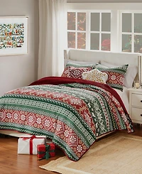 Greenland Home Fashions Fair Isle Velvet Reversible 3 Piece Quilt Set
