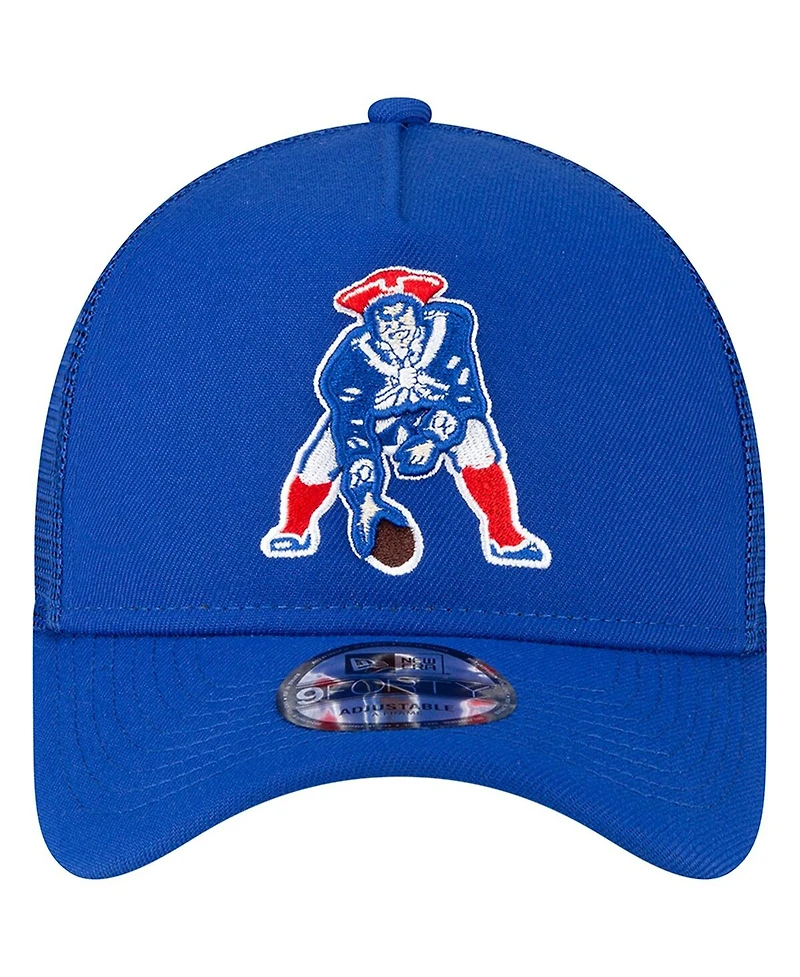 Men's New Era Royal New England Patriots Throwback Logo A-Frame Trucker 9FORTY Adjustable Hat