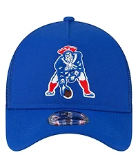 Men's New Era Royal New England Patriots Throwback Logo A-Frame Trucker 9FORTY Adjustable Hat