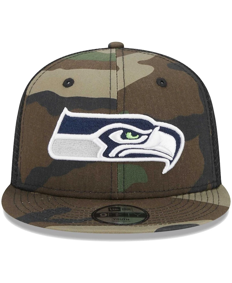 Big Boys and Girls New Era Camo Seattle Seahawks Main Trucker 9FIFTY Snapback Hat