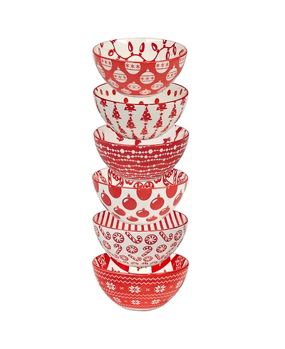 Certified International Peppermint Candy 30 oz All Purpose Bowls Set of 6, Service for 6