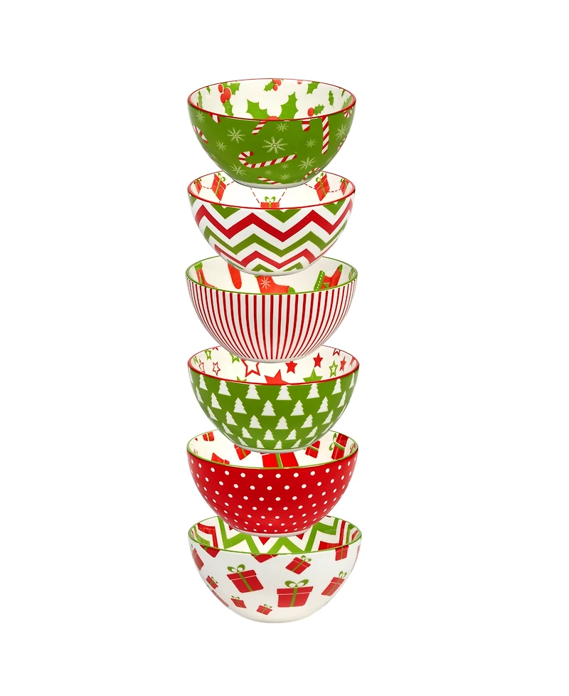 Certified International Holiday Fun 30 oz All Purpose Bowls Set of 6, Service for 6